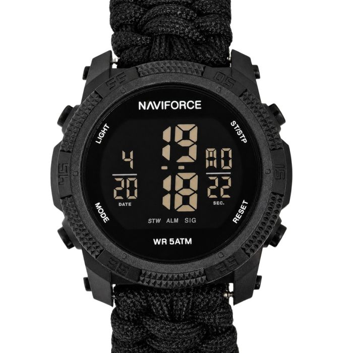 Чоловічий водостійкий спортивний тактичний годинник Naviforce Europe Black Paracord, 2 ремінці - изображение 1