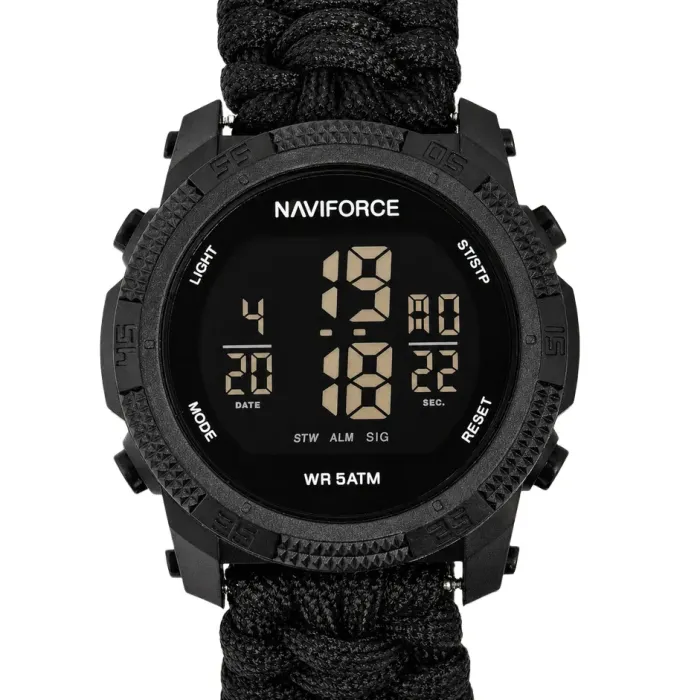 Чоловічий водостійкий спортивний тактичний годинник Naviforce Europe Black Paracord, 2 ремінці - зображення 1