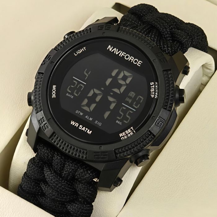 Чоловічий водостійкий спортивний тактичний годинник Naviforce Europe Black Paracord, 2 ремінці - изображение 2