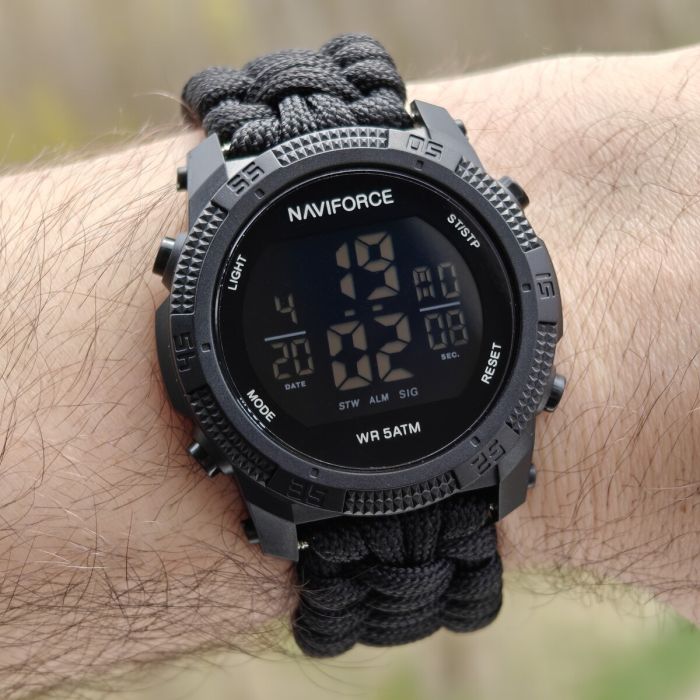Чоловічий водостійкий спортивний тактичний годинник Naviforce Europe Black Paracord, 2 ремінці - изображение 7