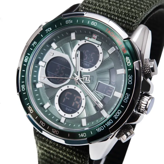 Чоловічий спортивний тактичний годинник Naviforce Fly Army Hook Green, 2 ремінці - зображення 1