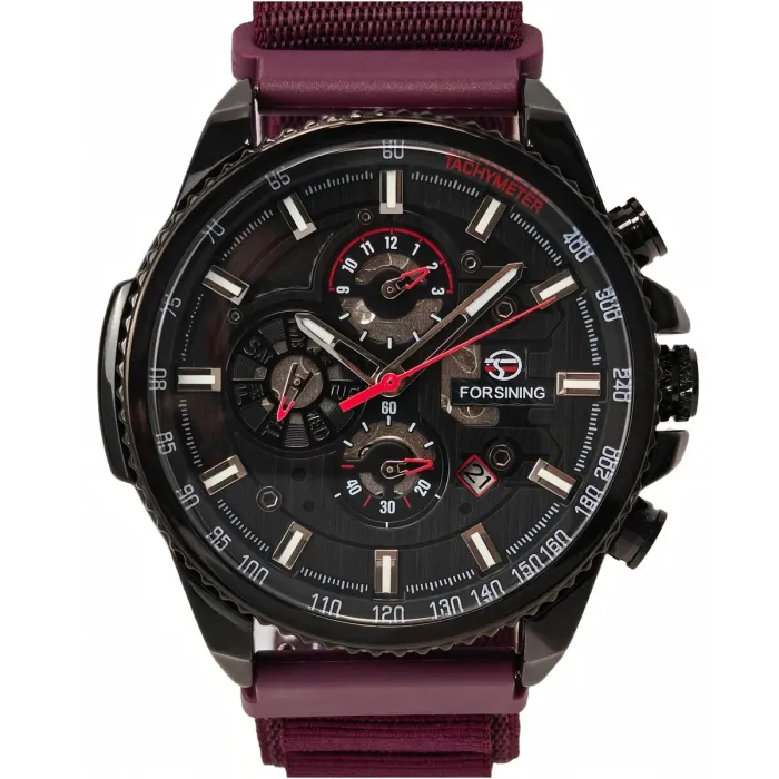 Чоловічий механічний годинник Forsining Finance Wine Red, 2 ремінці - зображення 1