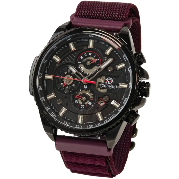 Чоловічий механічний годинник Forsining Finance Wine Red, 2 ремінці - зображення 2