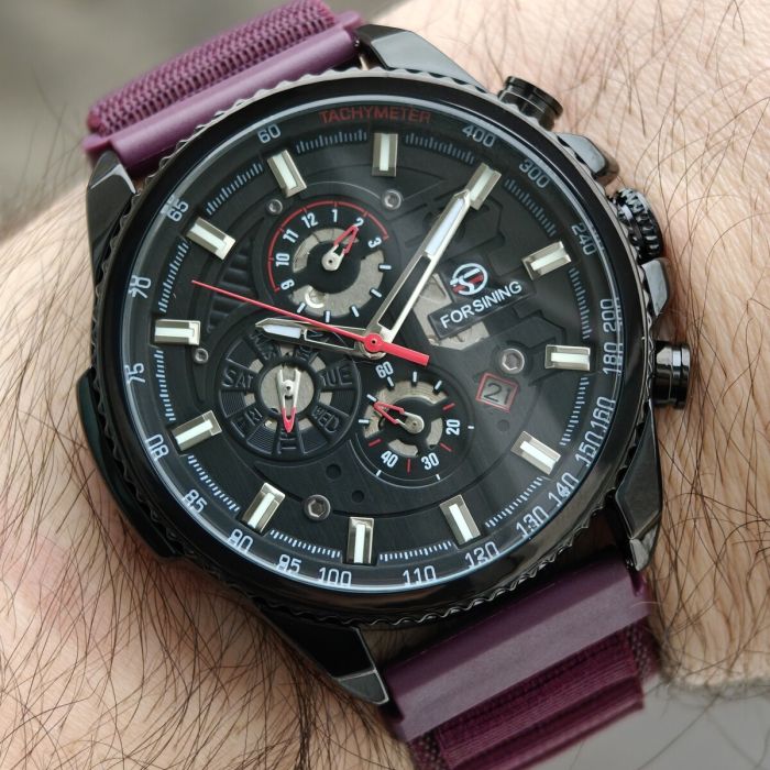 Чоловічий механічний годинник Forsining Finance Wine Red, 2 ремінці - изображение 6