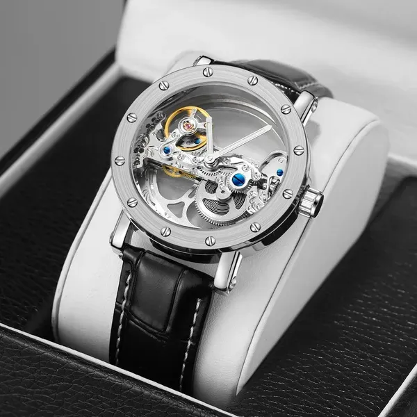 Чоловічий механічний годинник Forsining Air Silver Metal, 2 ремінці - зображення 4