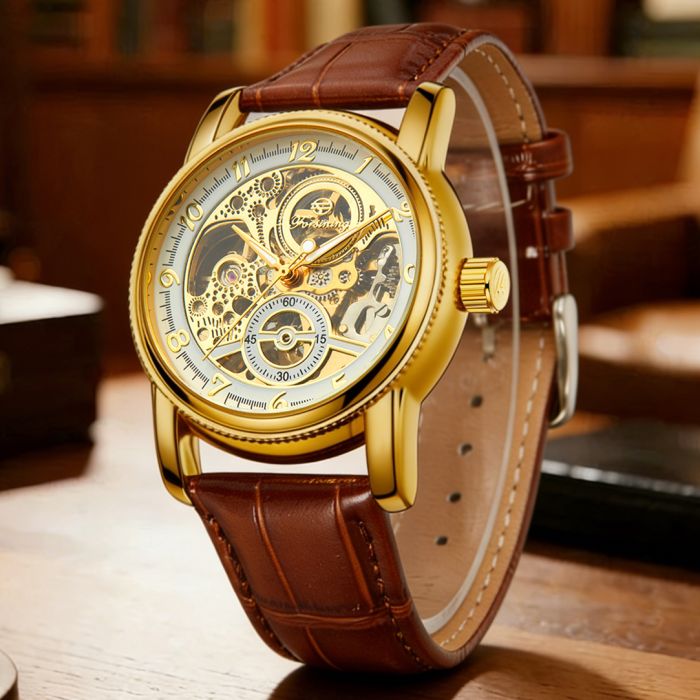 Чоловічий механічний годинник Forsining Star Prestige Gold, 2 ремінці - изображение 4