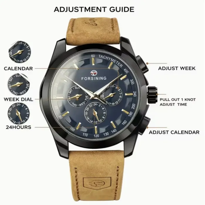 Чоловічий механічний годинник Forsining Walker Limited Blue & Black, 2 ремінці - зображення 5
