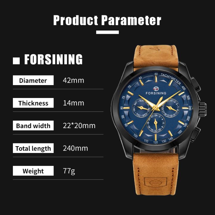 Чоловічий механічний годинник Forsining Walker Limited Blue & Black, 2 ремінці - зображення 6