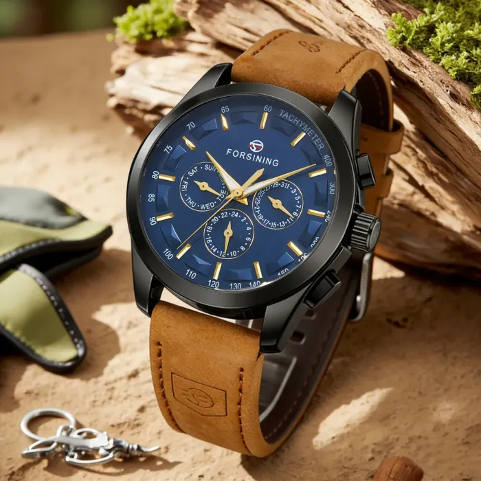 Чоловічий механічний годинник Forsining Walker Limited Blue & Black, 2 ремінці - зображення 4