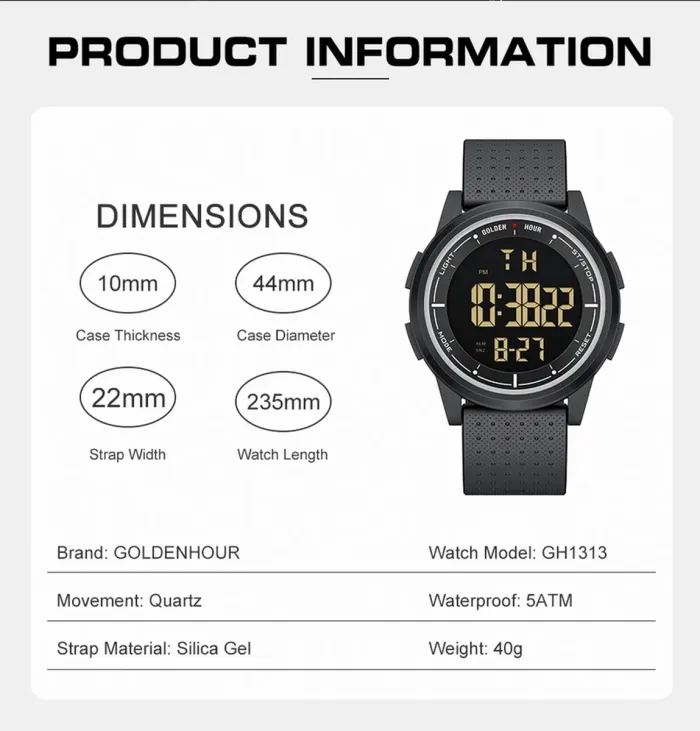 Чоловічий водостійкий спортивний тактичний годинник GoldenHour Water - зображення 10
