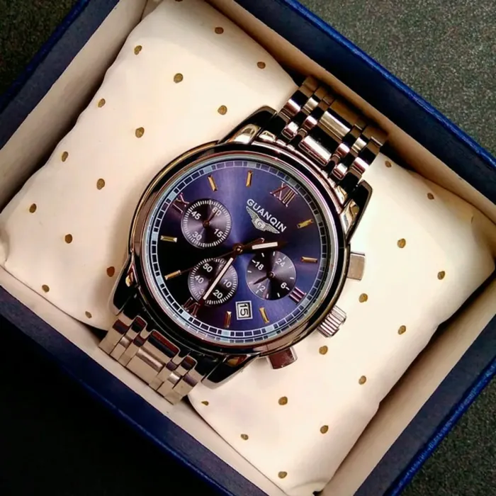 Чоловічий класичний кварцовий годинник Guanquin Liberty Blue 8802 - зображення 11