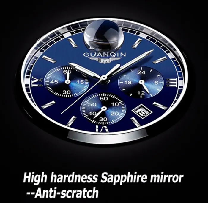 Чоловічий класичний кварцовий годинник Guanquin Liberty Blue 8802 - зображення 12