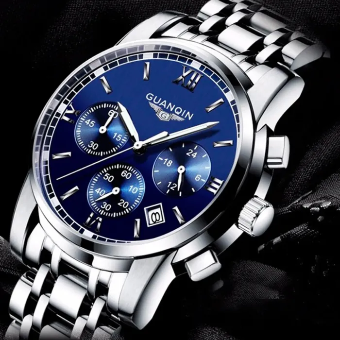 Чоловічий класичний кварцовий годинник Guanquin Liberty Blue 8802 - зображення 4