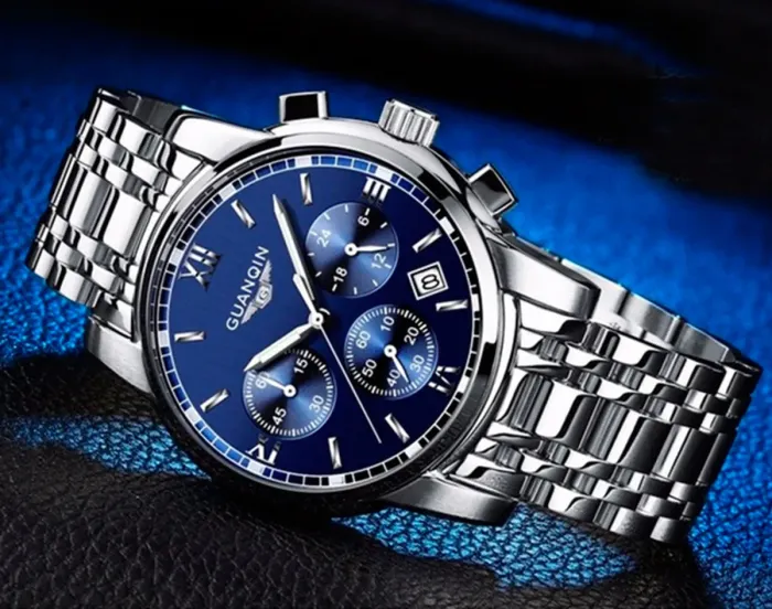 Чоловічий класичний кварцовий годинник Guanquin Liberty Blue 8802 - зображення 5