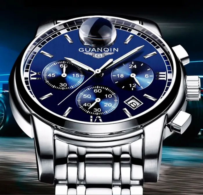 Чоловічий класичний кварцовий годинник Guanquin Liberty Blue 8802 - зображення 6