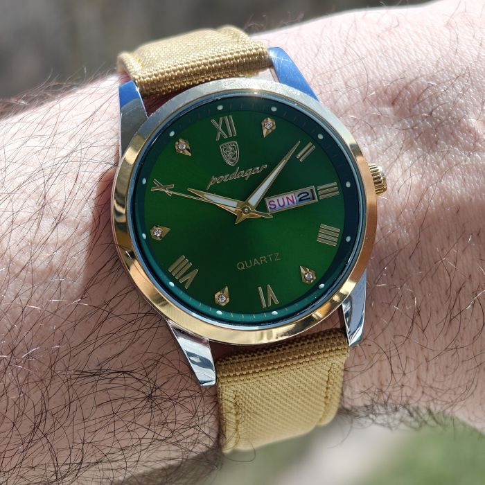 Чоловічий годинник Poedagar Omega Sahara Gold, 2 ремінці - зображення 7