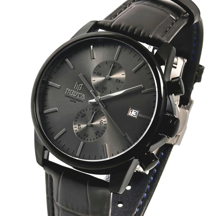 Чоловічий годинник Besta Mars Premium Leather Black, 2 ремінці - зображення 2