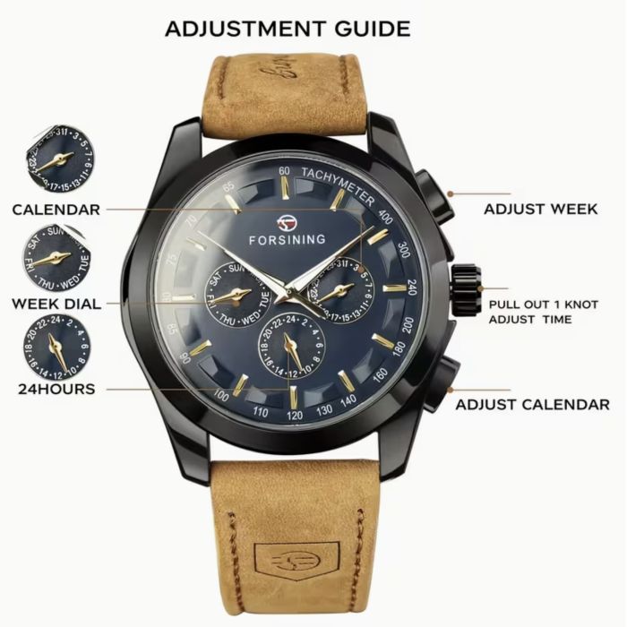 Чоловічий механічний годинник Forsining Walker Limited Blue & Black, 2 ремінці - зображення 5