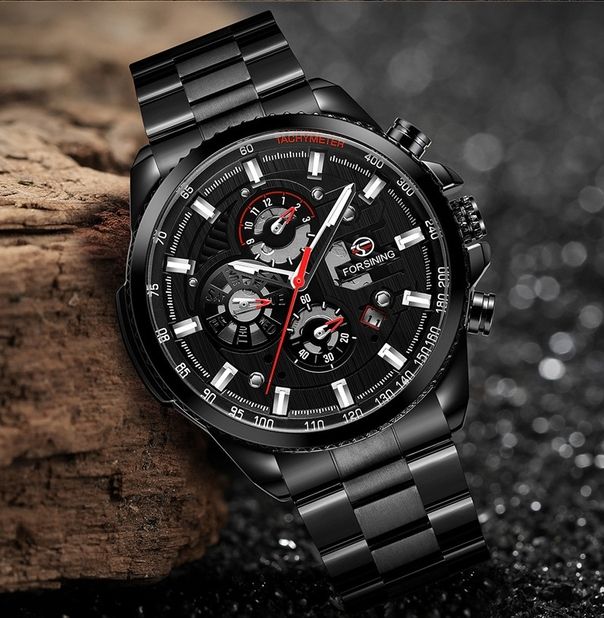 Чоловічий механічний годинник Forsining Finance Wine Red, 2 ремінці - зображення 4