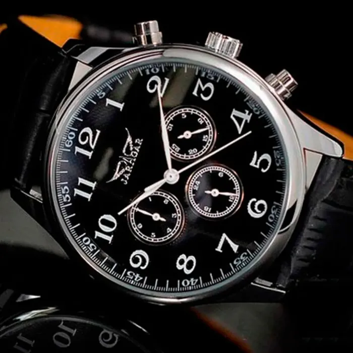 Чоловічий класичний механічний годинник Jaragar Elite Black 1013 - зображення 7