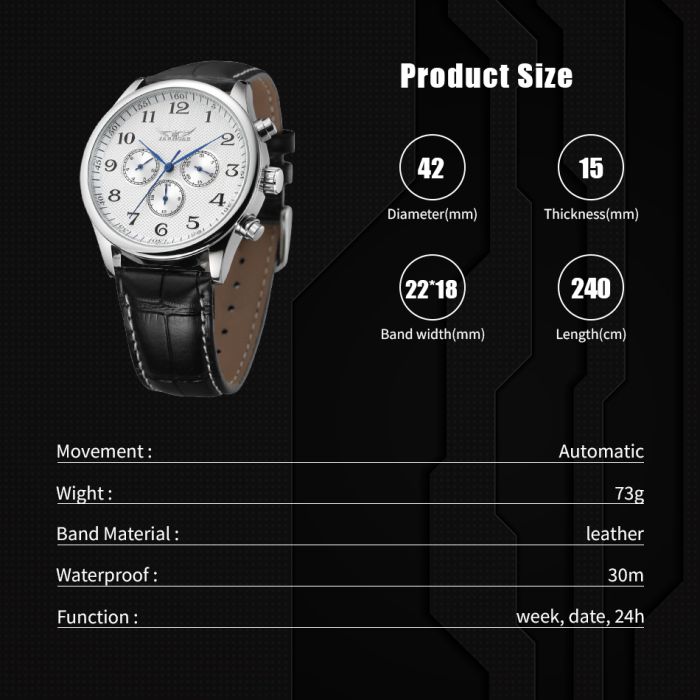 Чоловічий механічний годинник Jaragar Elite Pure Silver, 2 ремінці - зображення 5