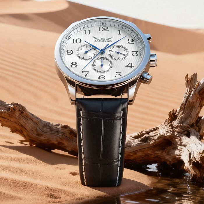 Чоловічий механічний годинник Jaragar Elite Pure Silver, 2 ремінці - зображення 4