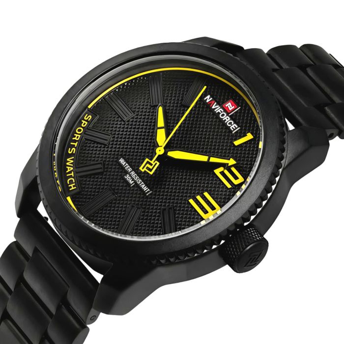 Чоловічий спортивний годинник Naviforce Kvantum Black Steel, 2 ремінці - изображение 1