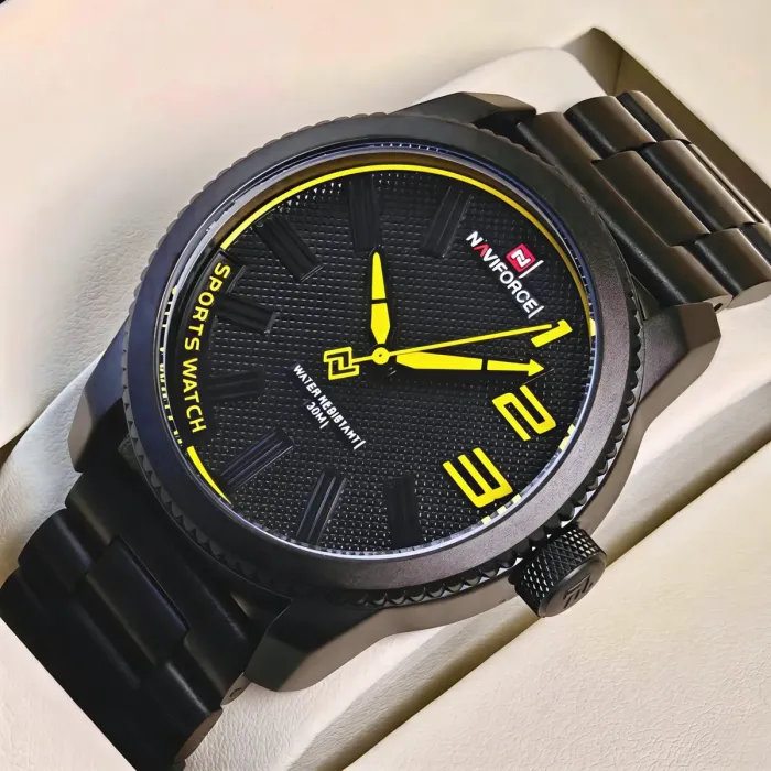 Чоловічий спортивний годинник Naviforce Kvantum Black Steel, 2 ремінці - зображення 2