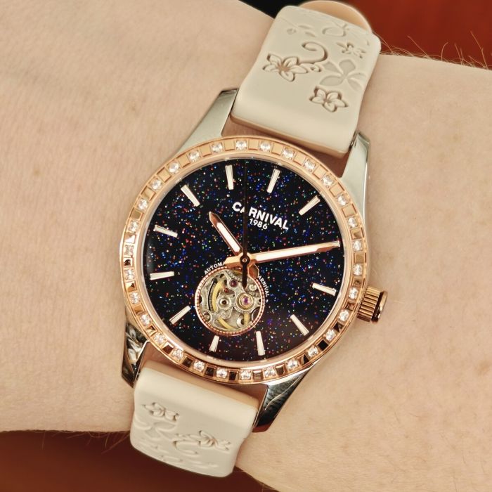 Жіночий механічний годинник Carnival Lady Elite Beige Flower, 2 ремінці - изображение 7