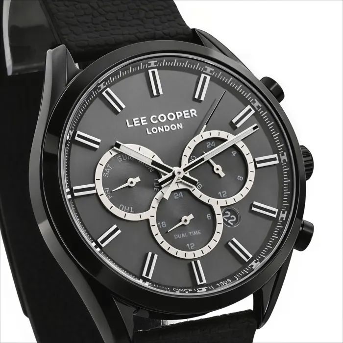 Чоловічий водостійкий годинник Lee Cooper England Midnight Black, 2 ремінці - зображення 1