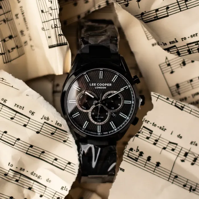 Чоловічий водостійкий годинник Lee Cooper England Midnight Black, 2 ремінці - зображення 4