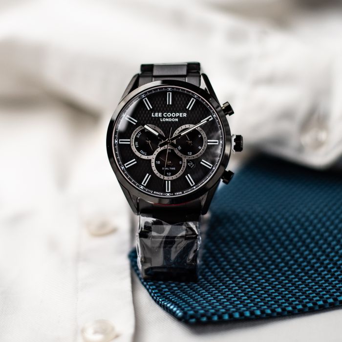 Чоловічий водостійкий годинник Lee Cooper England Midnight Black, 2 ремінці - зображення 6