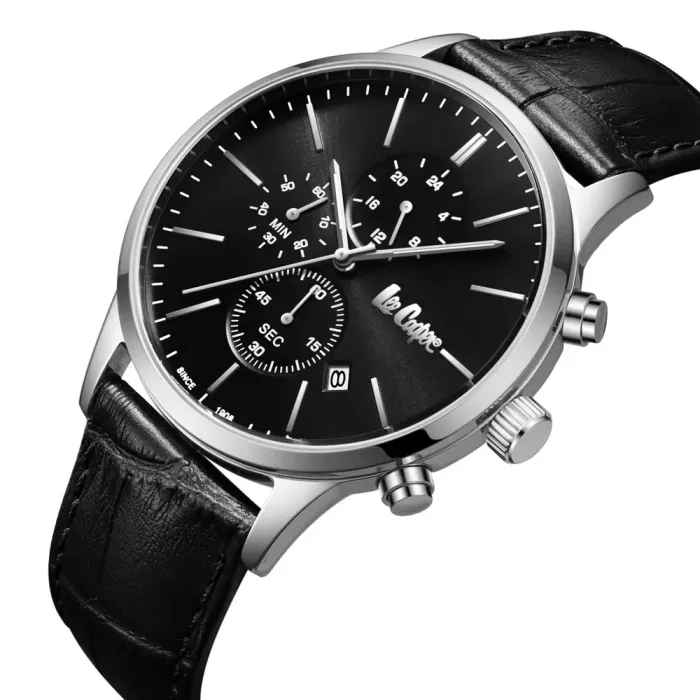 Чоловічий водостійкий годинник Lee Cooper Leather Black - зображення 1
