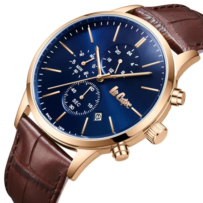 Чоловічий водостійкий годинник Lee Cooper Leather Gold - зображення 1