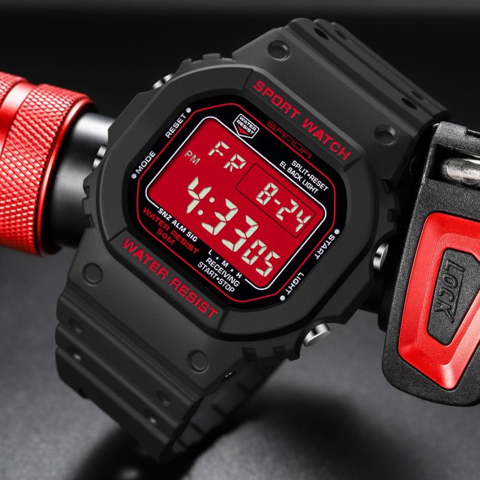 Чоловічий спортивний водостійкий тактичний годинник Sanda Lock Red - изображение 2