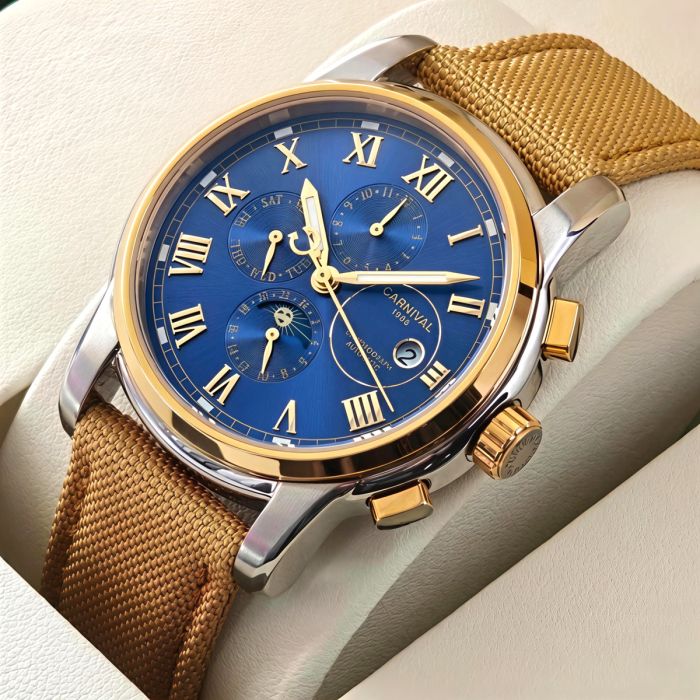 Чоловічий механічний годинник Carnival London Sahara Gold, 2 ремінці - изображение 3