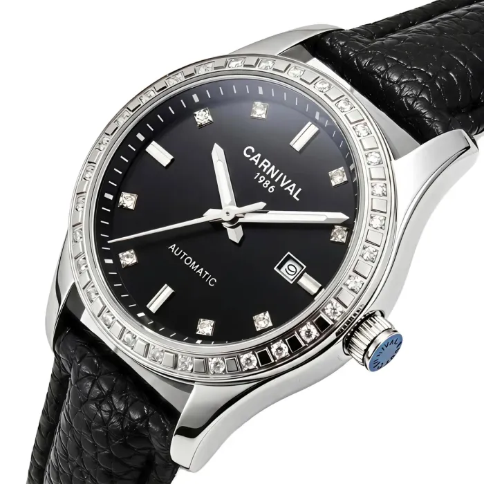 Жіночий механічний годинник Carnival Luiza Black Leather, 2 ремінці - зображення 1