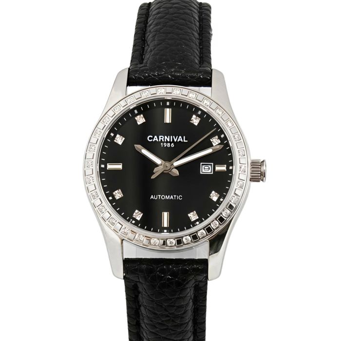 Жіночий механічний годинник Carnival Luiza Black Leather, 2 ремінці - изображение 3