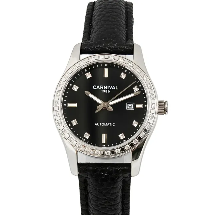 Жіночий механічний годинник Carnival Luiza Black Leather, 2 ремінці - зображення 3