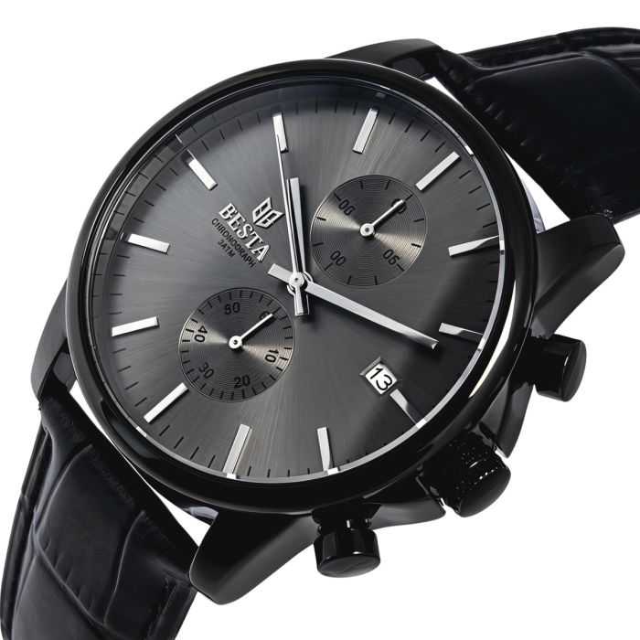 Чоловічий годинник Besta Mars Premium Leather Black, 2 ремінці - изображение 1