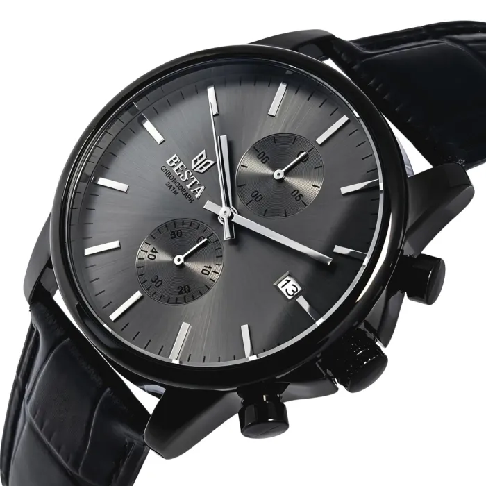 Чоловічий годинник Besta Mars Premium Leather Black, 2 ремінці - зображення 1