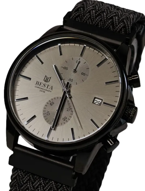Чоловічий годинник Besta Mars Black & Gray Nylon, 2 ремінці - зображення 2