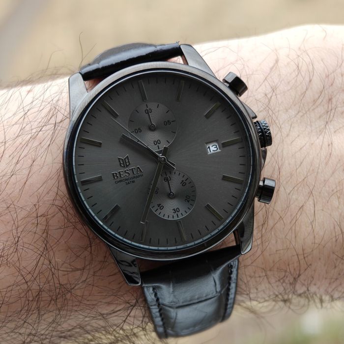 Чоловічий годинник Besta Mars Premium Leather Black, 2 ремінці - изображение 6