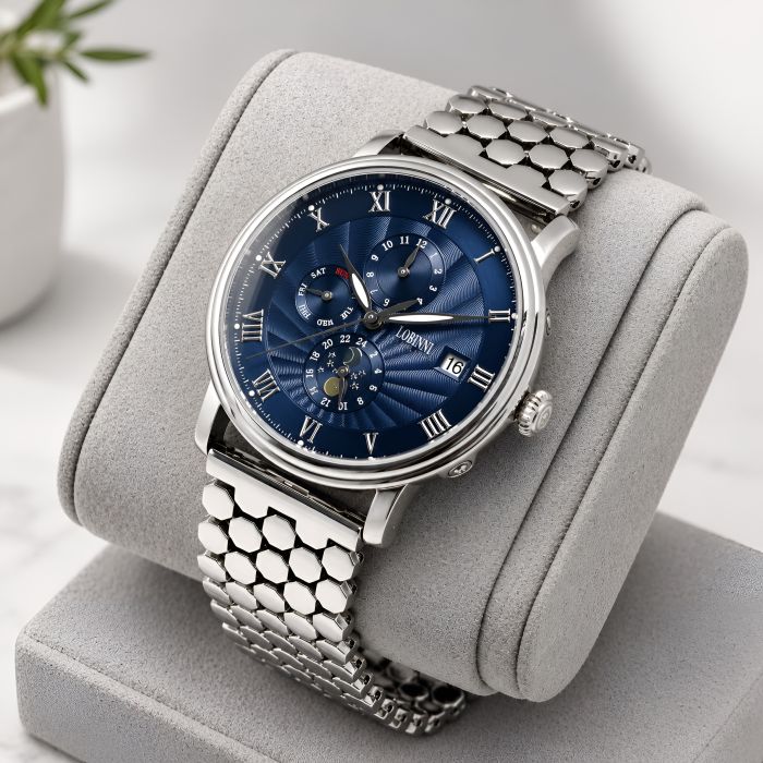 Чоловічий механічний годинник Lobinni Millionare Exclusive Silver - изображение 2