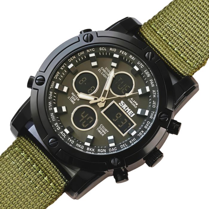 Чоловічий спортивний тактичний годинник Skmei Molot Green Stryker, 2 ремінці - изображение 1