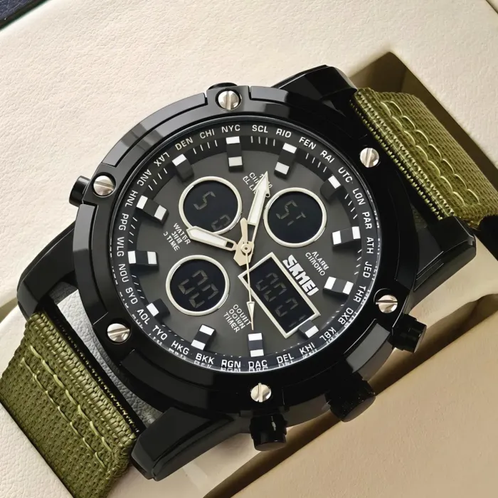 Чоловічий спортивний тактичний годинник Skmei Molot Green Stryker, 2 ремінці - изображение 2