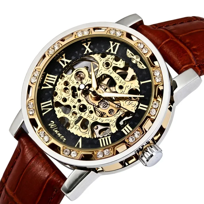 Чоловічий механічний годинник Winner Naturale Skeleton Leather - зображення 1