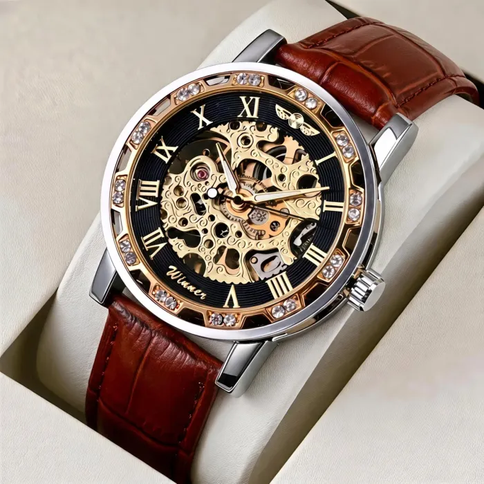 Чоловічий механічний годинник Winner Naturale Skeleton Leather - зображення 2