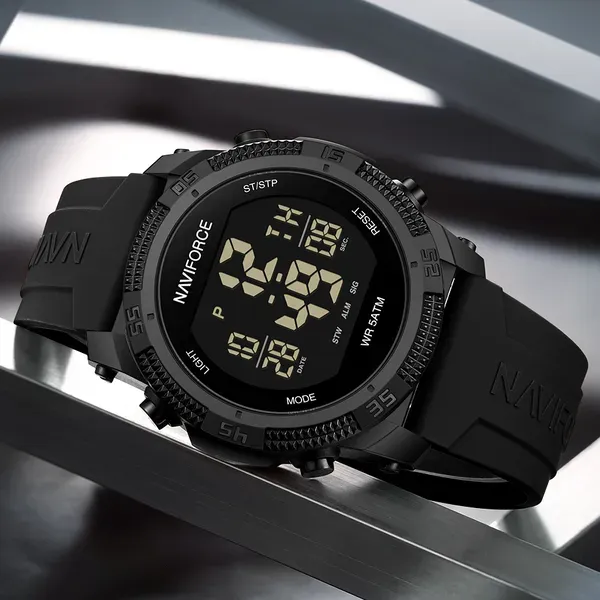 Чоловічий водостійкий спортивний тактичний годинник Naviforce Europe Armor Black, 2 ремінці - зображення 5