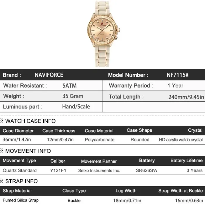 Жіночий годинник Naviforce Evelin 5 Bar - зображення 5